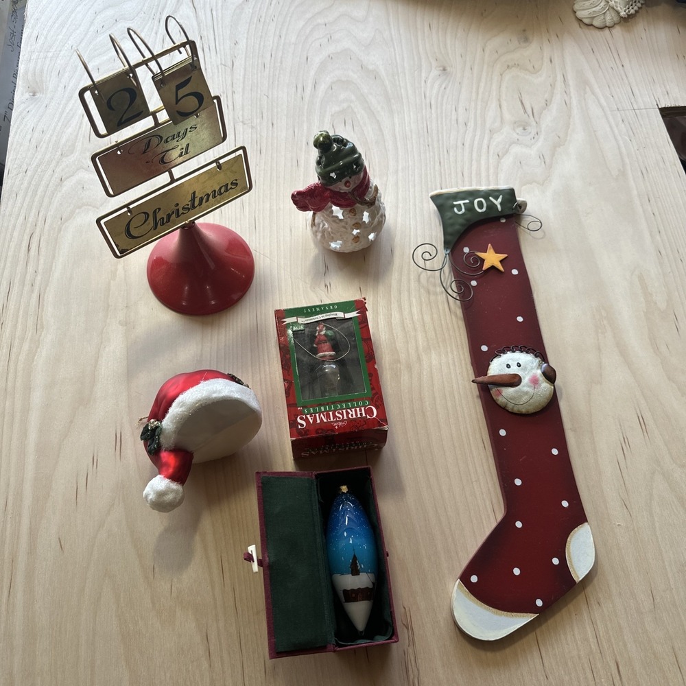 Santa And Snowman Christmas Decor Lot Ornaments And Tabletop Decor